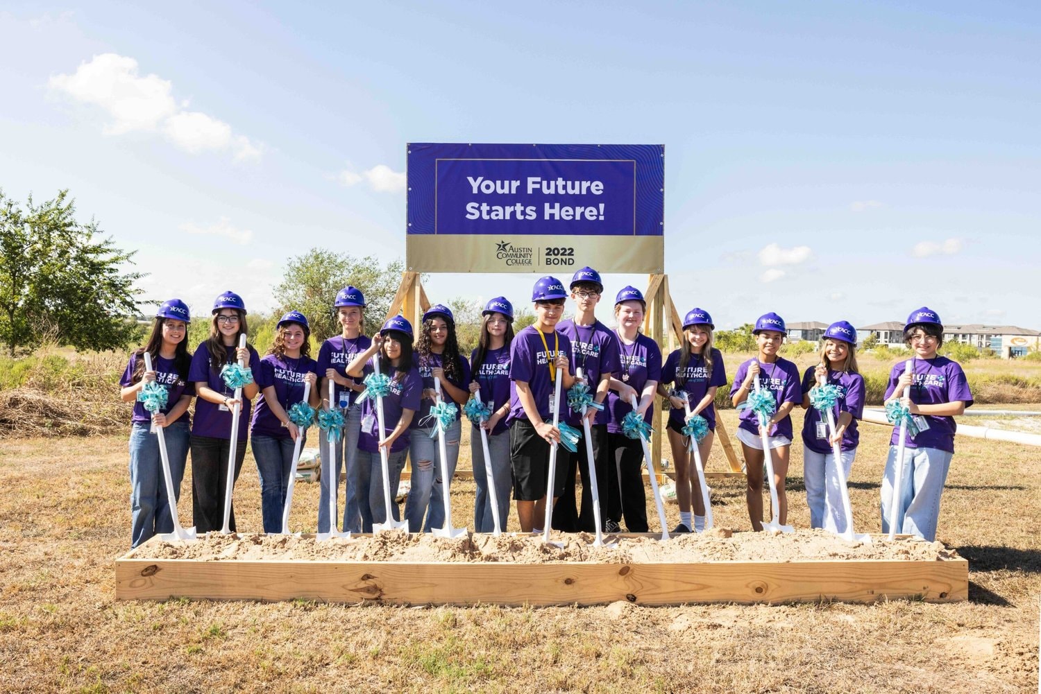 ACC health sciences students participate in the groundbreaking for the new Healthcare Professions Building at Hays Campus