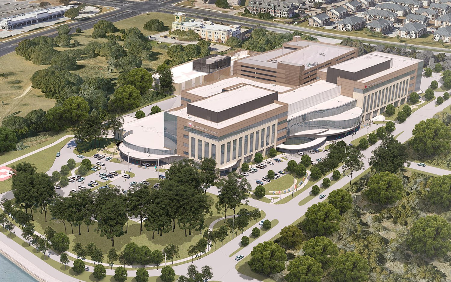Aerial rendering of the Texas Children's Hospital Austin campus