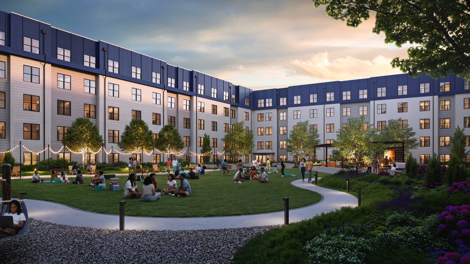 Courtyard amenity space rendering for the proposed Morehouse-Spelman area student housing