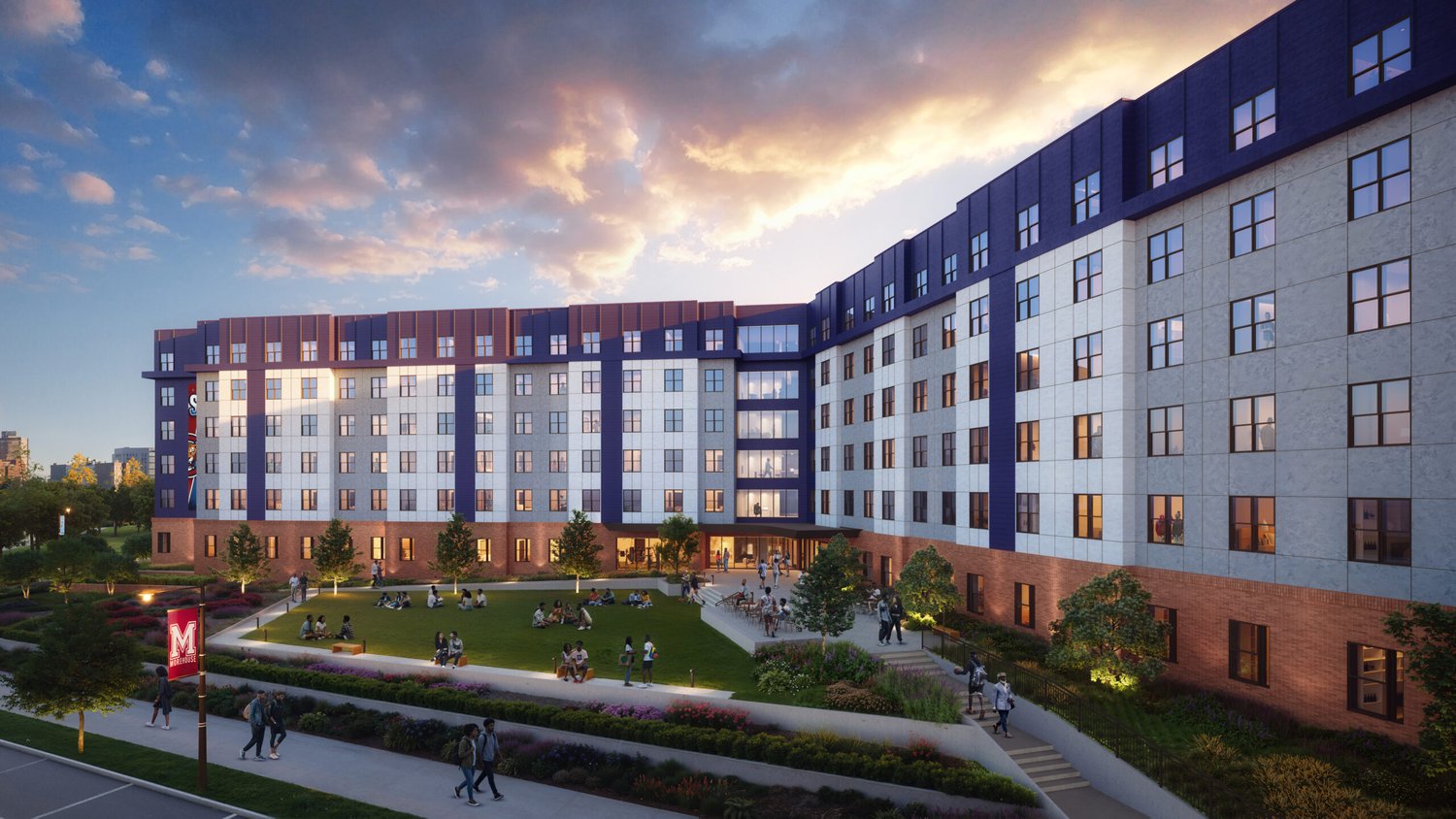 Rendering of the proposed student housing near Morehouse and Spelman colleges, showing the central courtyard
