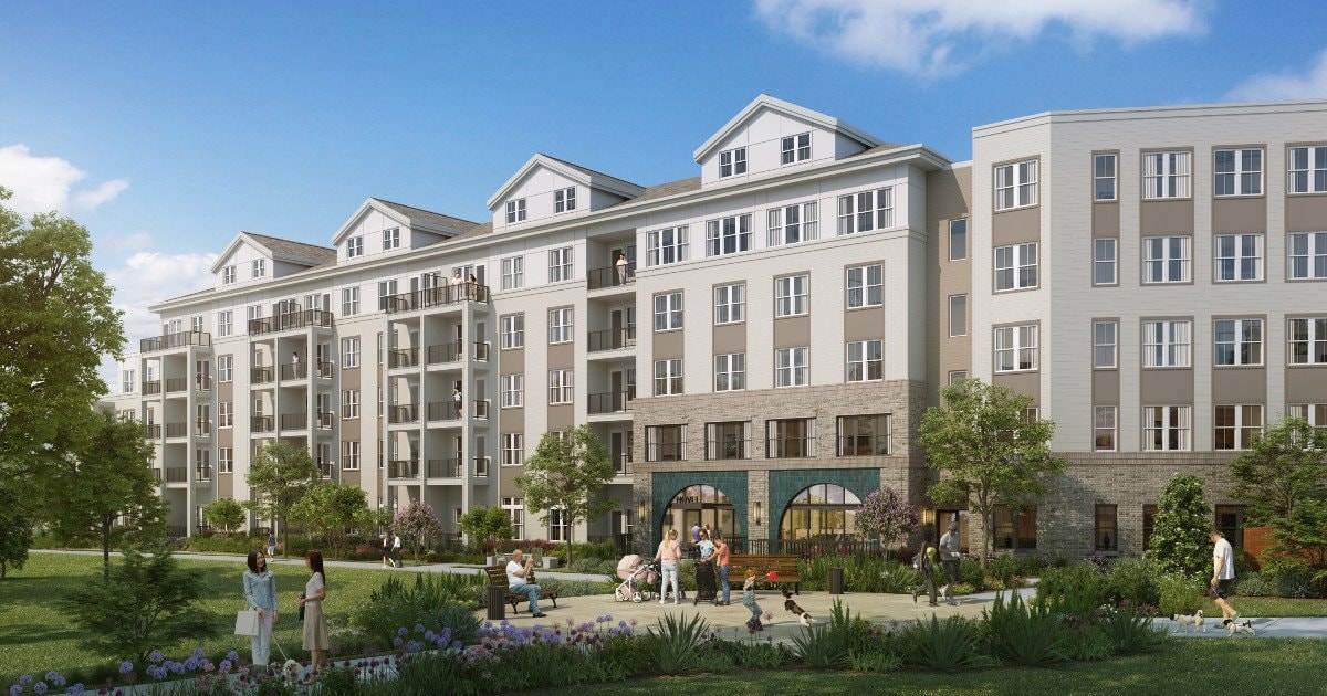 Rendering of the interior courtyard and amenity green at NOVEL Richland Creek
