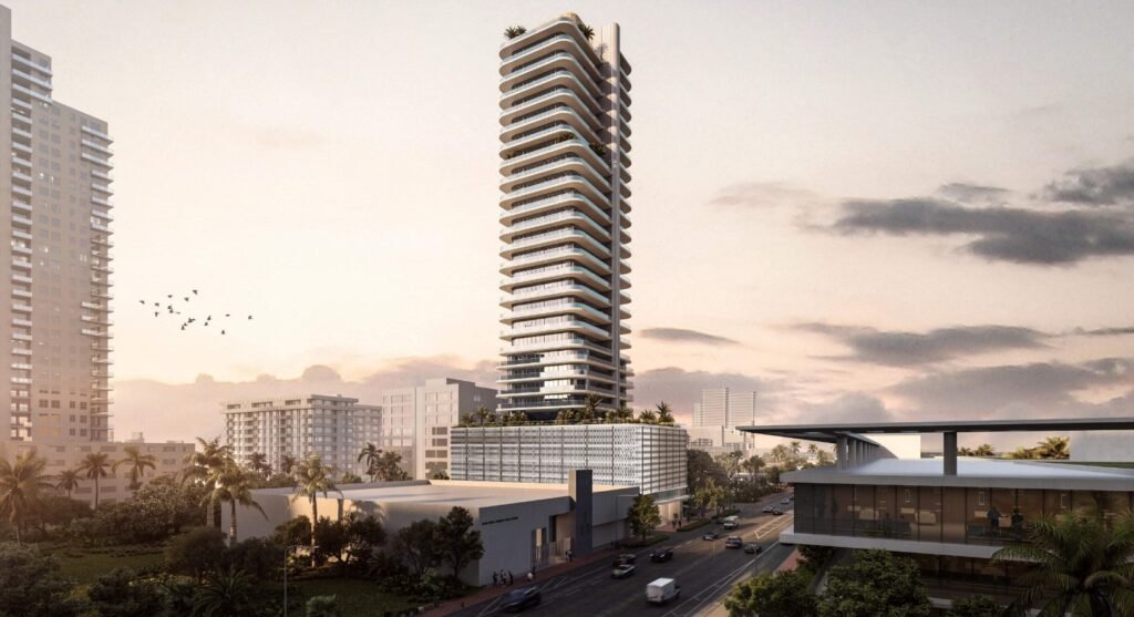 Dusk view rendering of the proposed 740 Alton Road tower