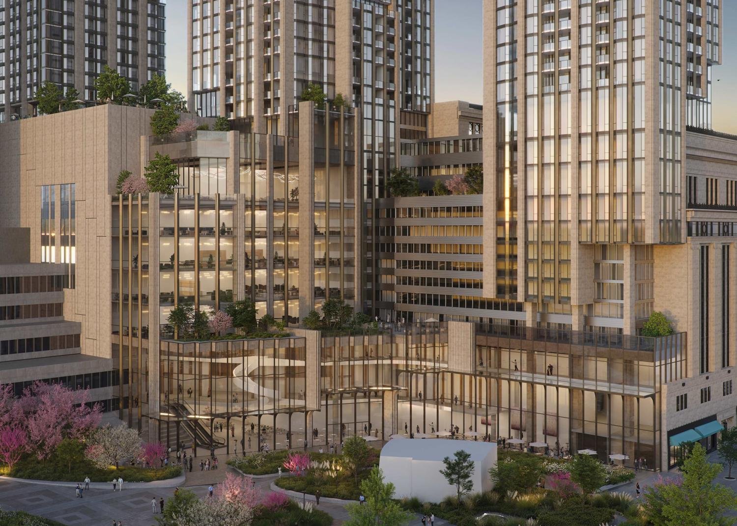 Rendering of the College Park Redevelopment podium and landscaped public realm
