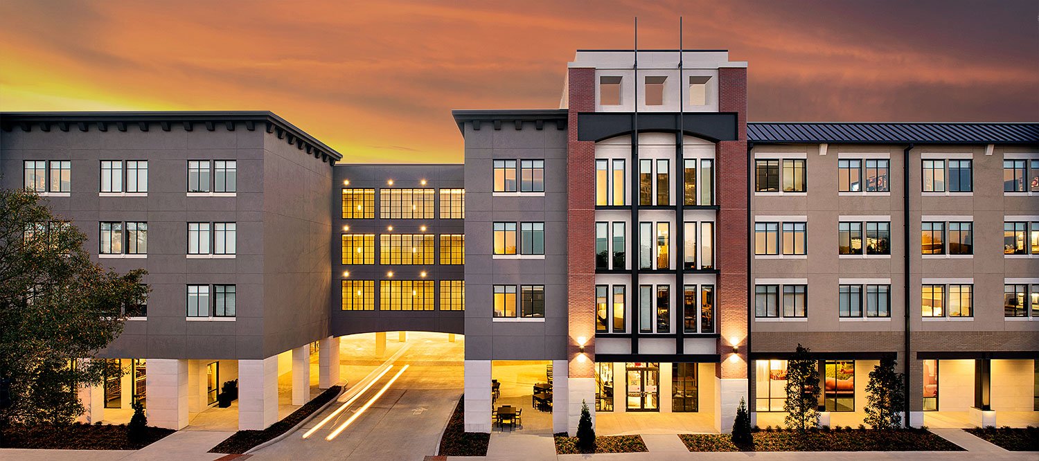 Entry court of the Epicurean Hotel at sunset
