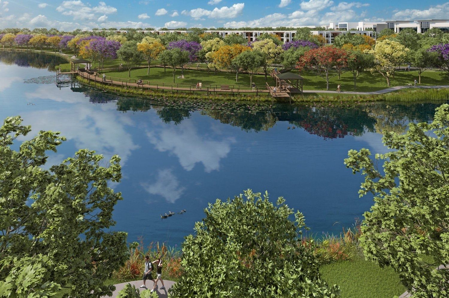 Rendering of the lake and trail network at City Park at West Kendall
