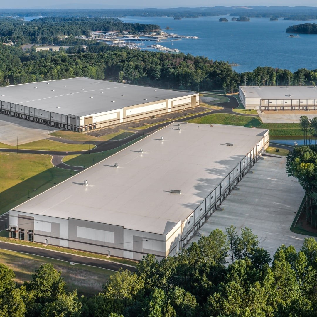 Aerial view of the completed Buford Creek Business Center along Lake Lanier in Buford