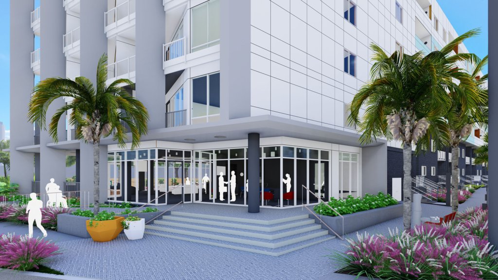 Rendering of Coral Walk's ground-floor entry and lobby
