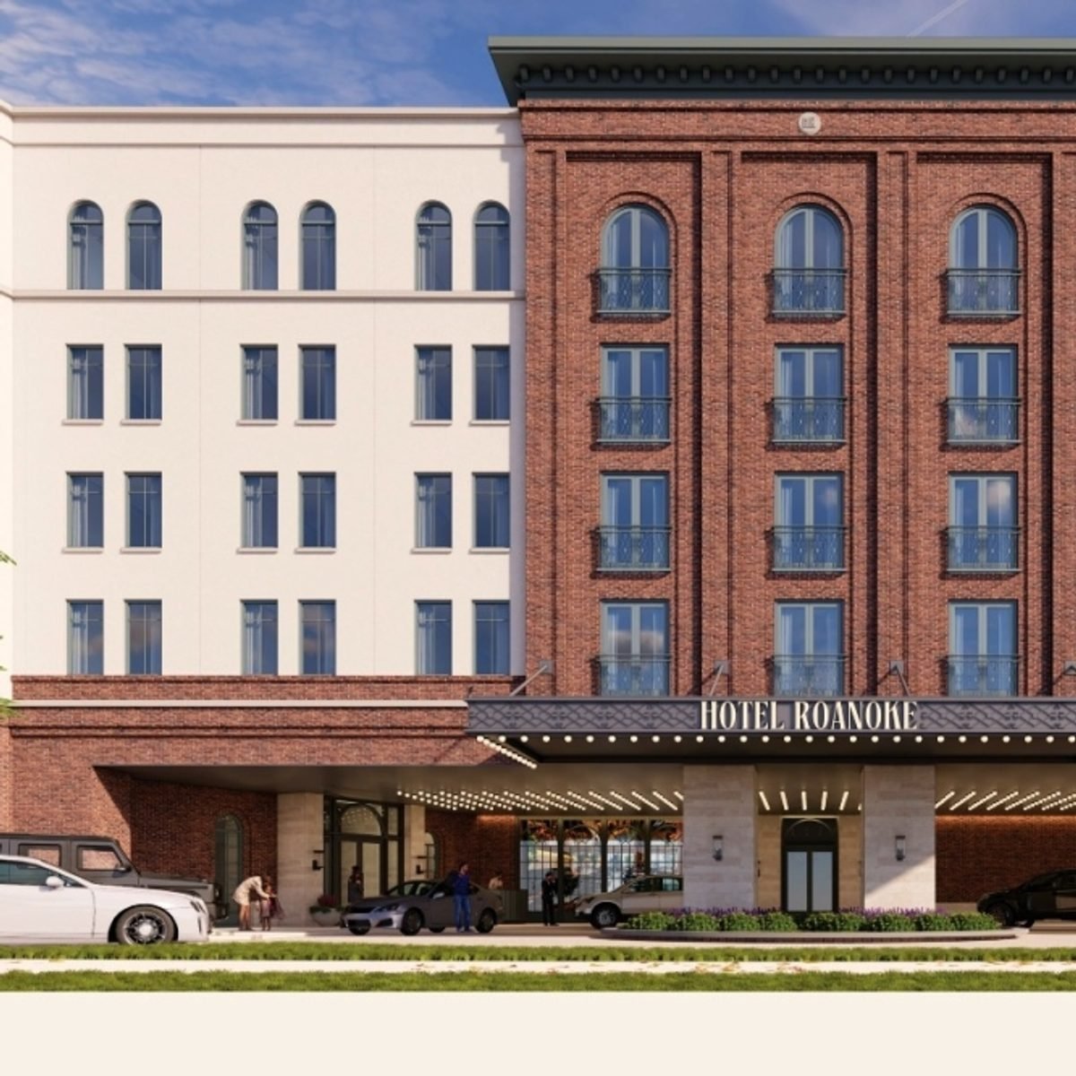 Rendering of The Cade Roanoke Hotel & Convention Center (previously branded Hotel Roanoke) in downtown Roanoke