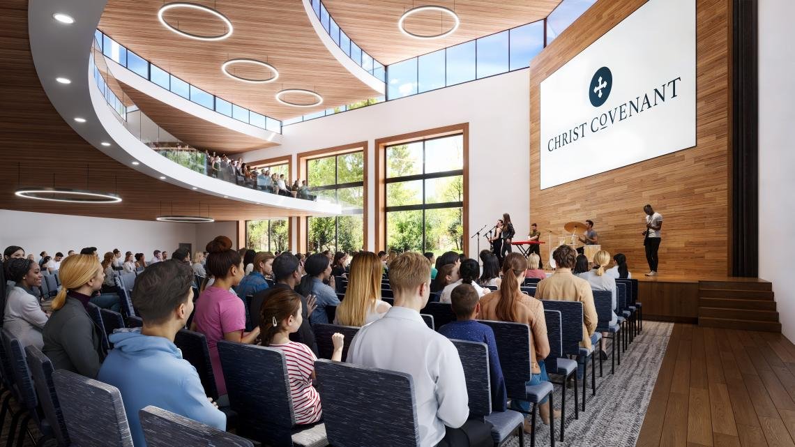 Rendering of the planned sanctuary interior at Christ Covenant Church's Piedmont Road campus