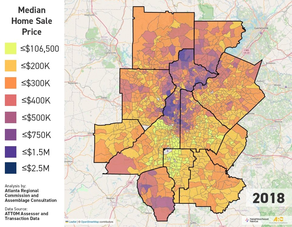 ARC analysis of median home sale prices across the Atlanta region, 2018