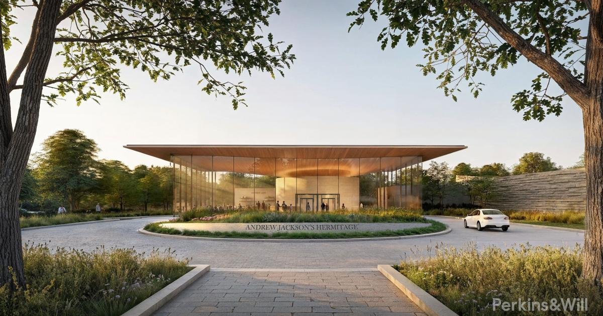 Rendering of the visitor center entry court (Perkins&Will)