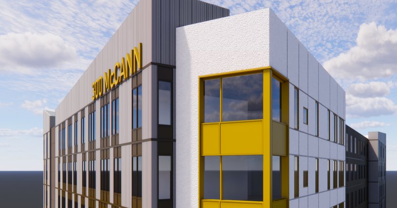 Rendering of the 300 McCann tower crown and signage