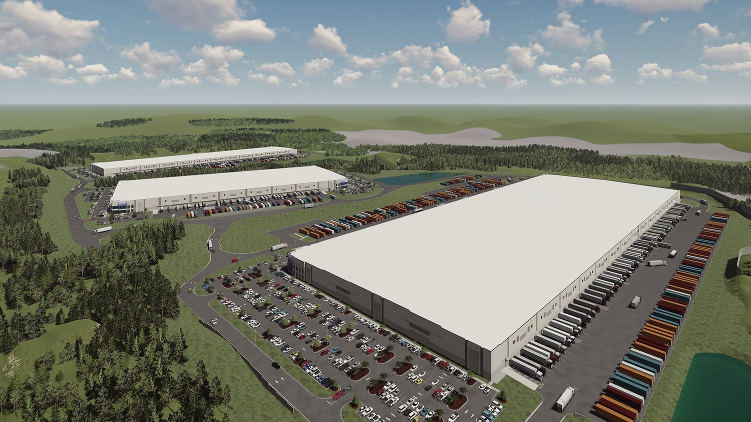 Aerial rendering of the Swift Creek Logistics Center campus in Stonecrest, GA