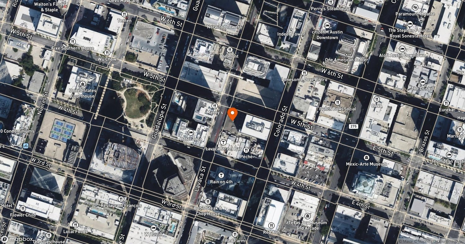 Site of Hilton Dual Brand Hotel (Embassy Suites & Tempo by Hilton) at 415 Lavaca Street, Austin, TX 78701