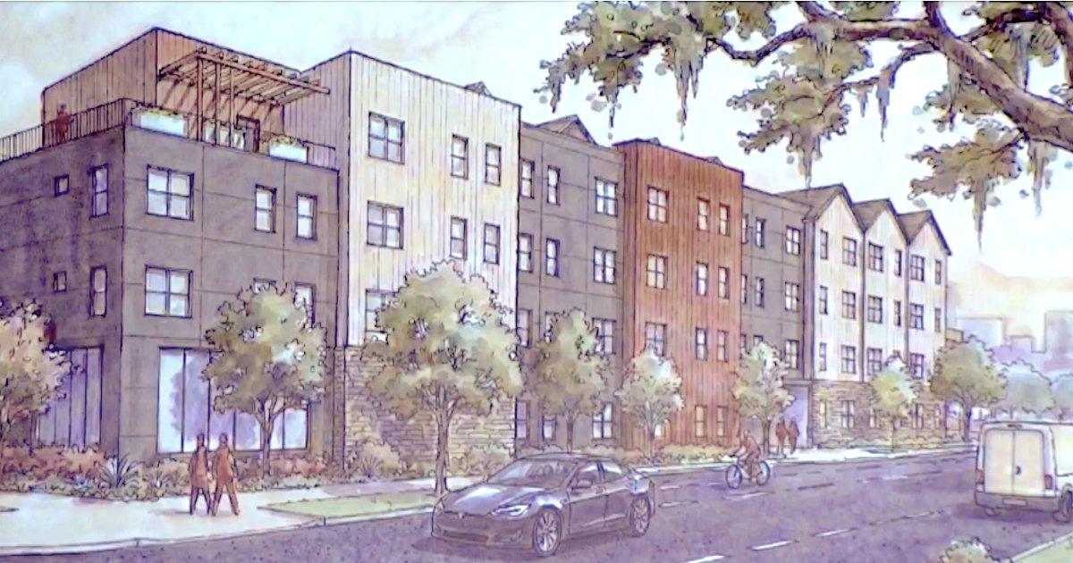Rendering of the proposed Libertad East Point apartments along Main Street