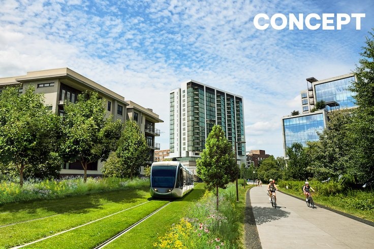 Concept rendering of light rail transit along the Atlanta Beltline corridor