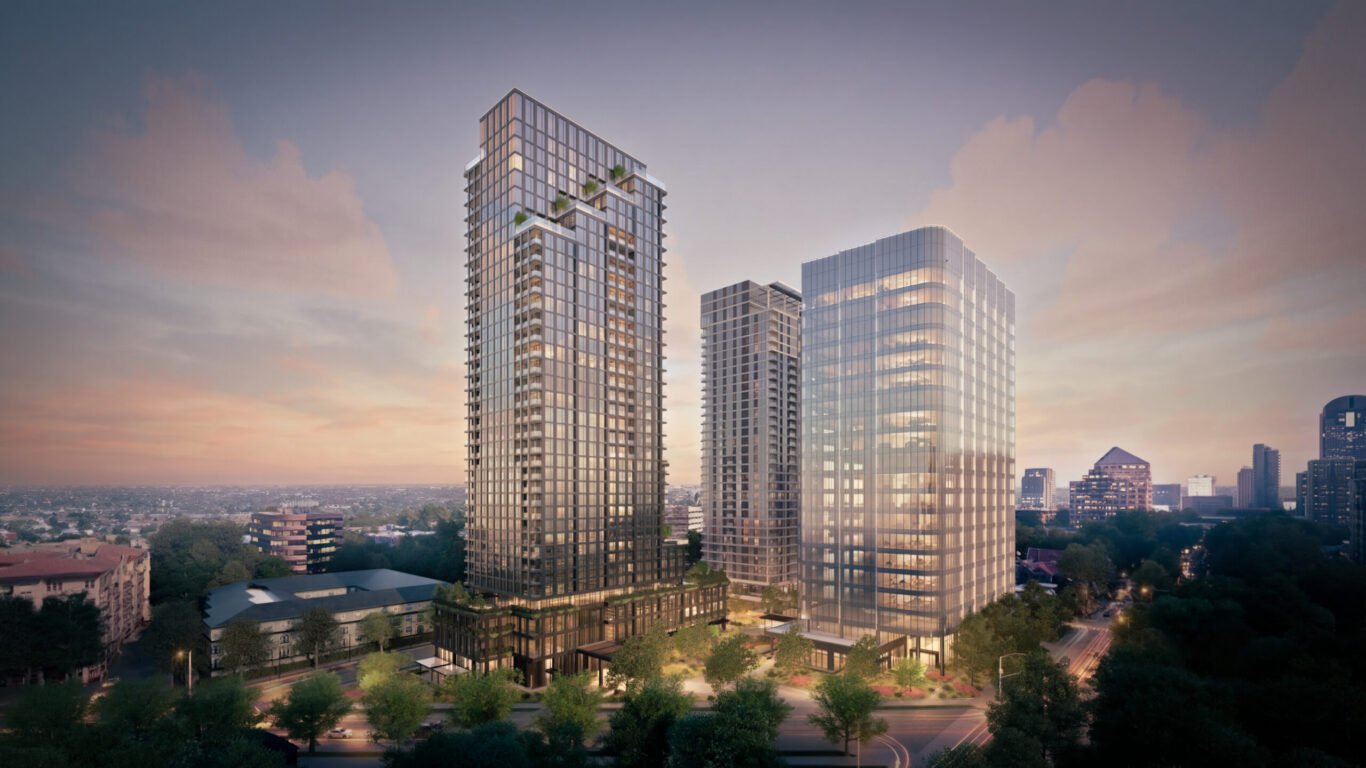 Dusk rendering of The Springs District designed by Skidmore, Owings & Merrill