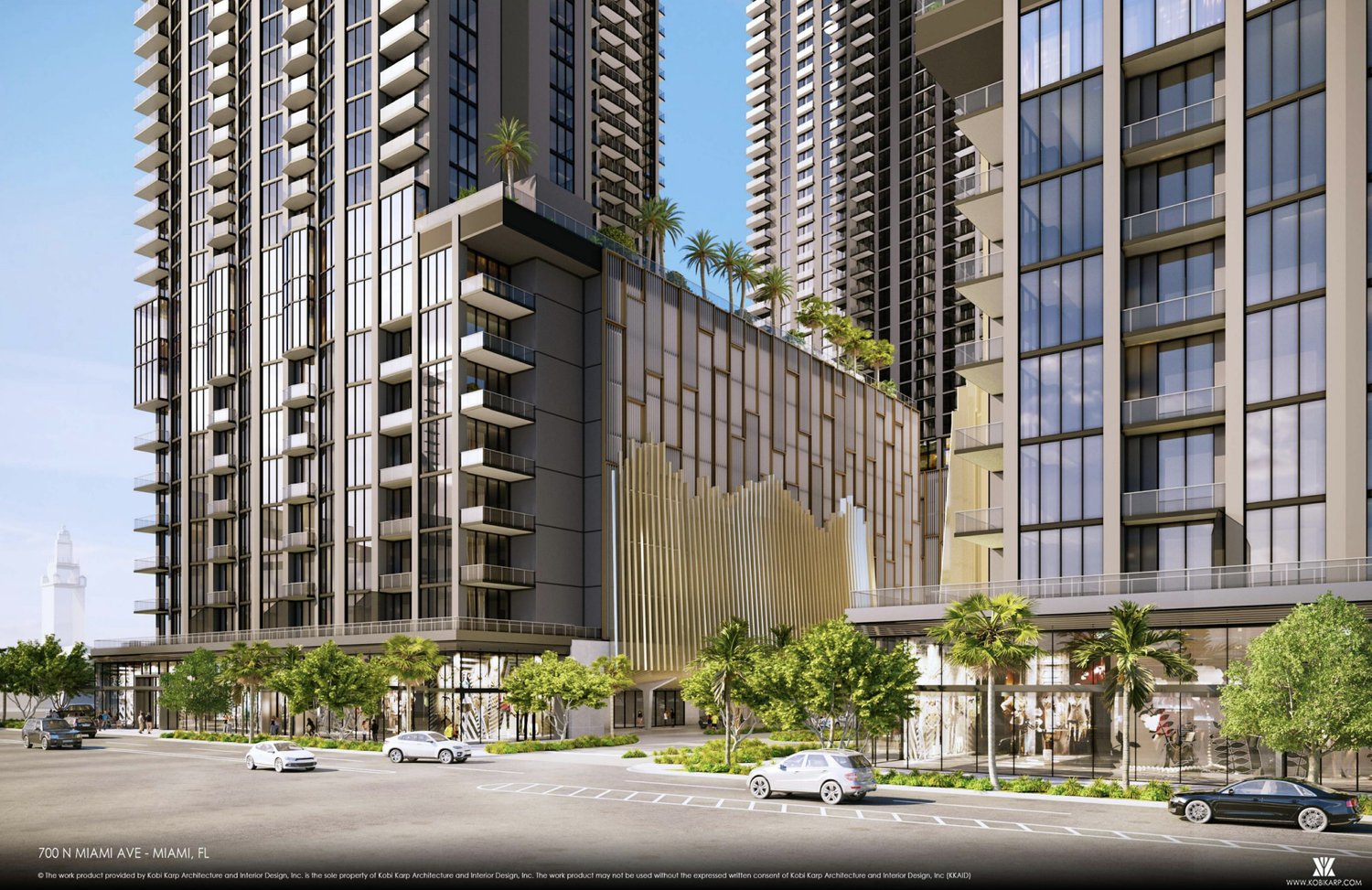 Street-level rendering of the podium and retail at 700 North Miami Avenue