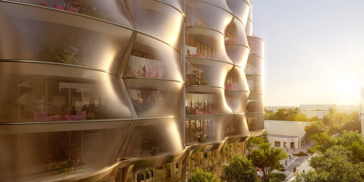 Detail rendering of Sweetbird North's curved facade