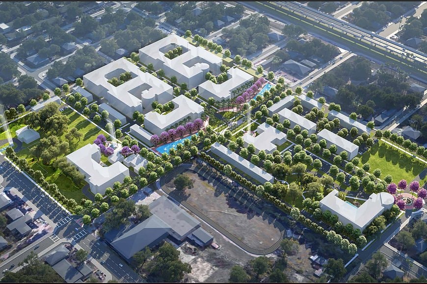 Aerial rendering of the proposed Tampa Park Apartments redevelopment master plan