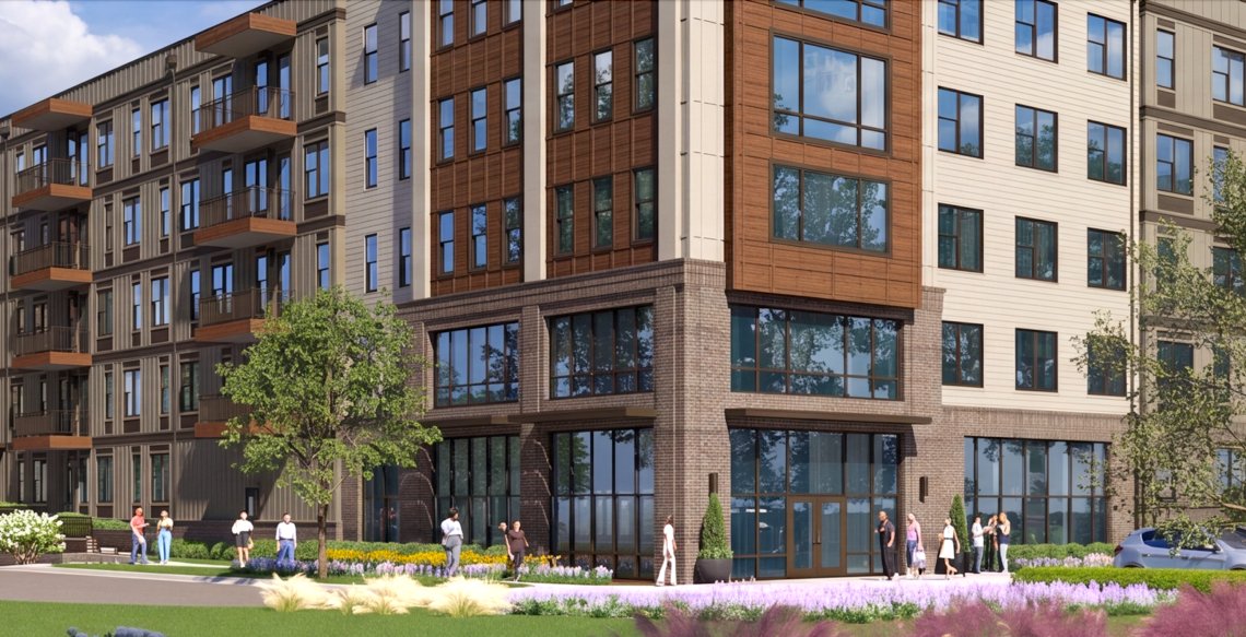 Detail rendering of the ground-floor amenity and lobby spaces at The Standard at Kennesaw