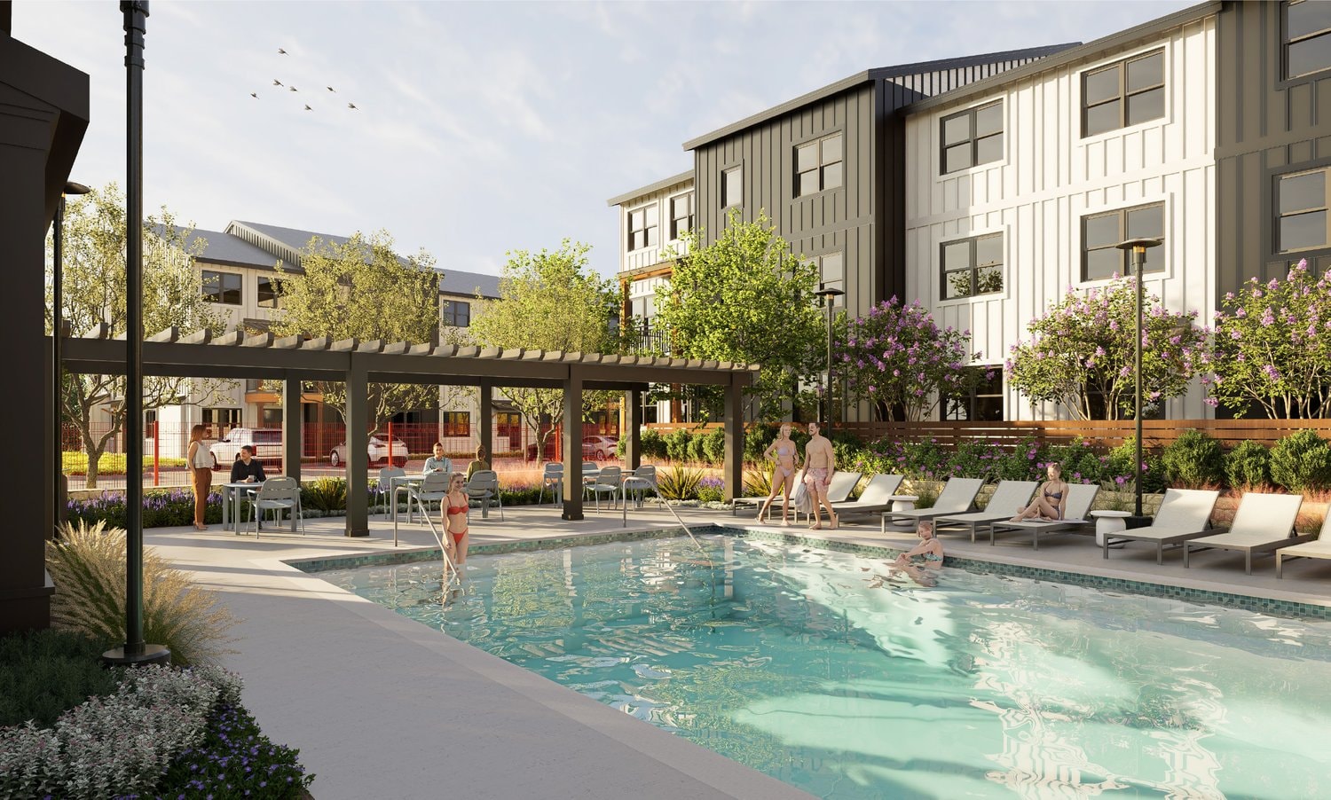 Rendering of the pool courtyard at Local at Easton Park