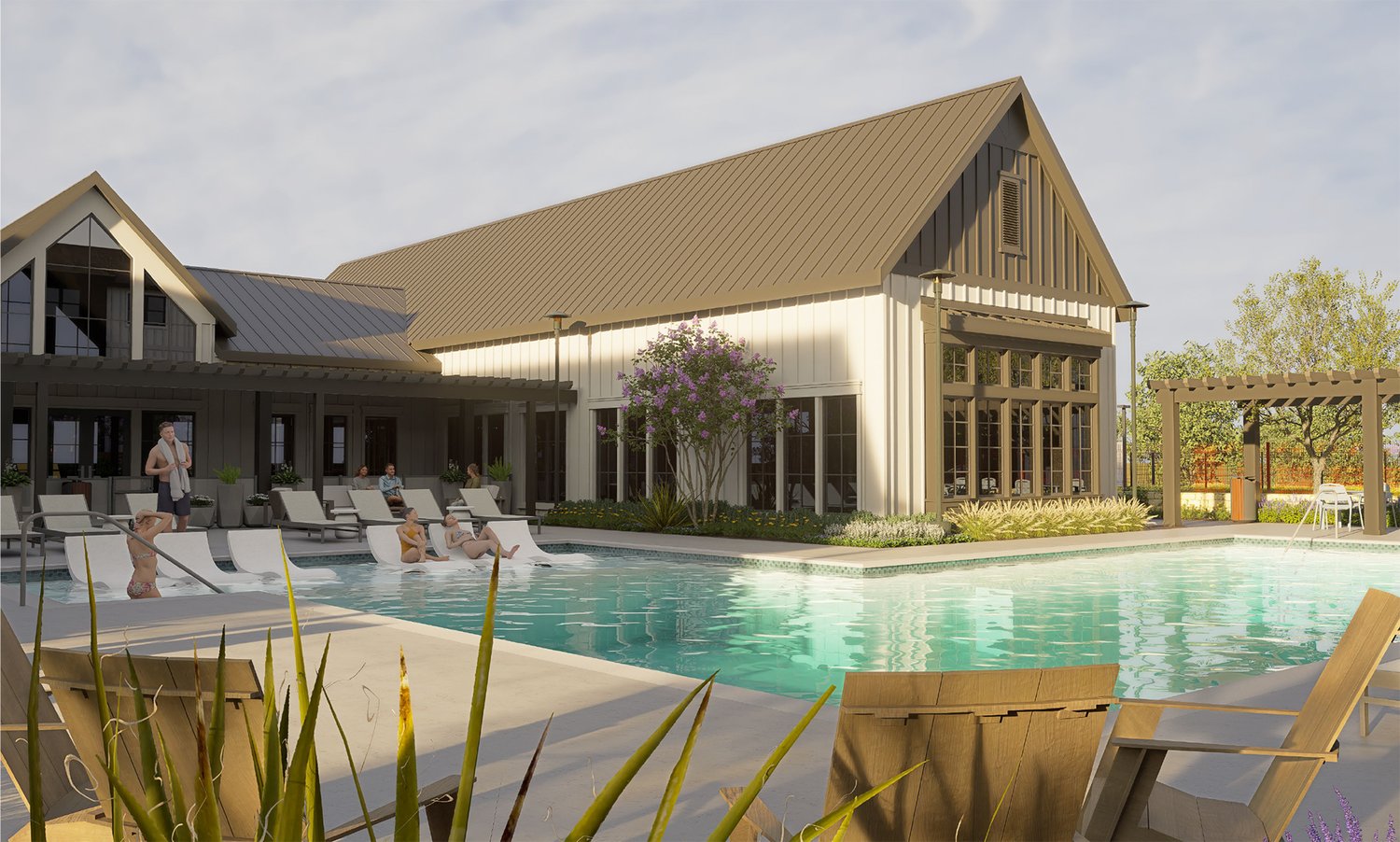 Rendering of the clubhouse and pool at Local at Easton Park