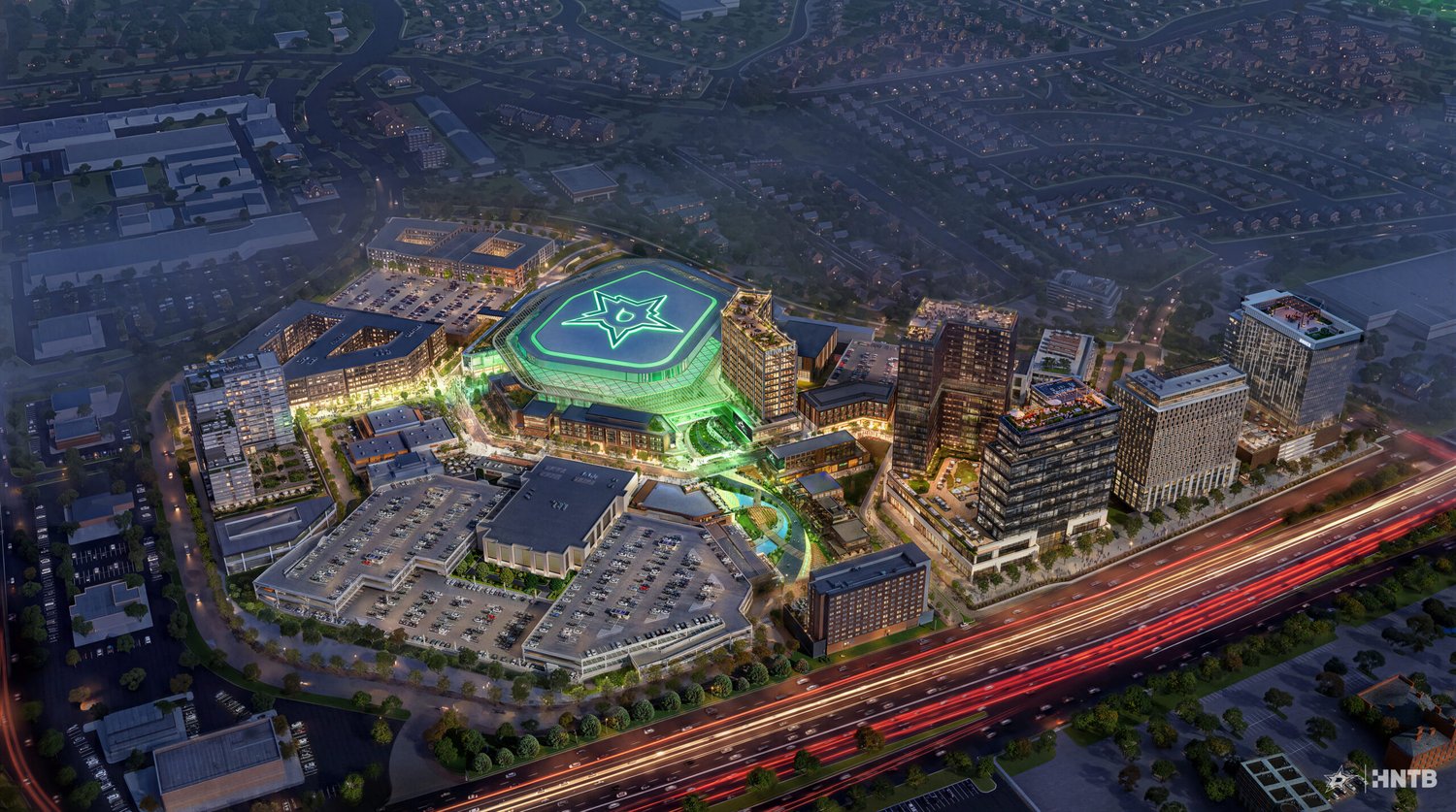 Official HNTB rendering of the proposed Dallas Stars arena district at Willow Bend in Plano