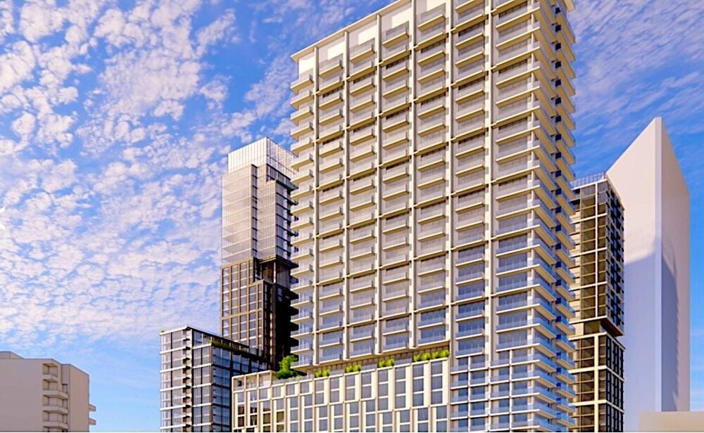 Rendering of the proposed towers at the Rutledge Hill Mixed Use development, 500 Second Ave. S.