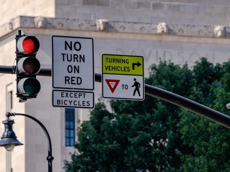 An existing 'No Turn on Red' sign in downtown Nashville; Metro's proposal would add restrictions at 59 intersections