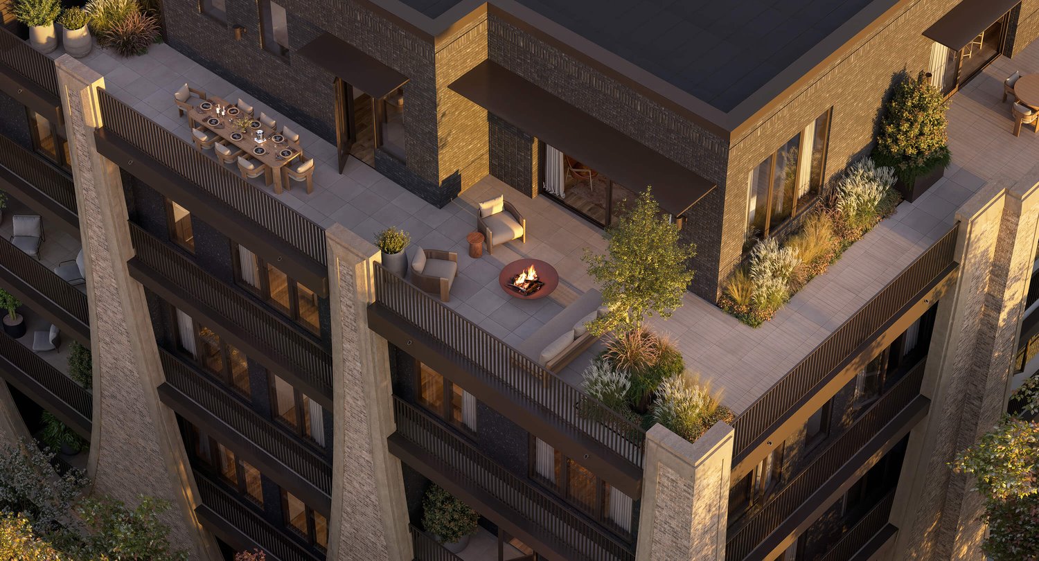 Rendering of a private terrace at Mira