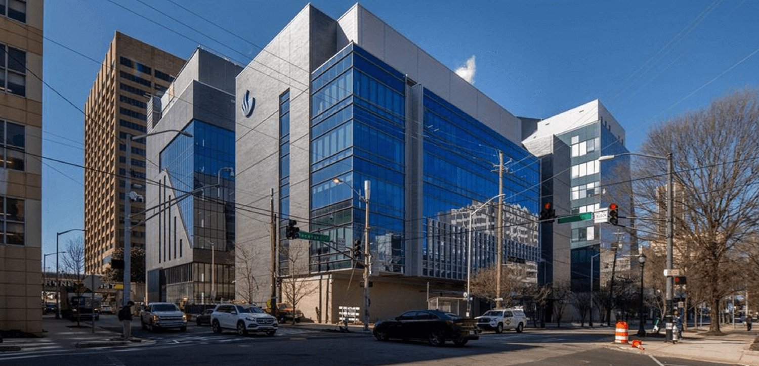 The completed Georgia State University Research Tower at Decatur Street SE in downtown Atlanta