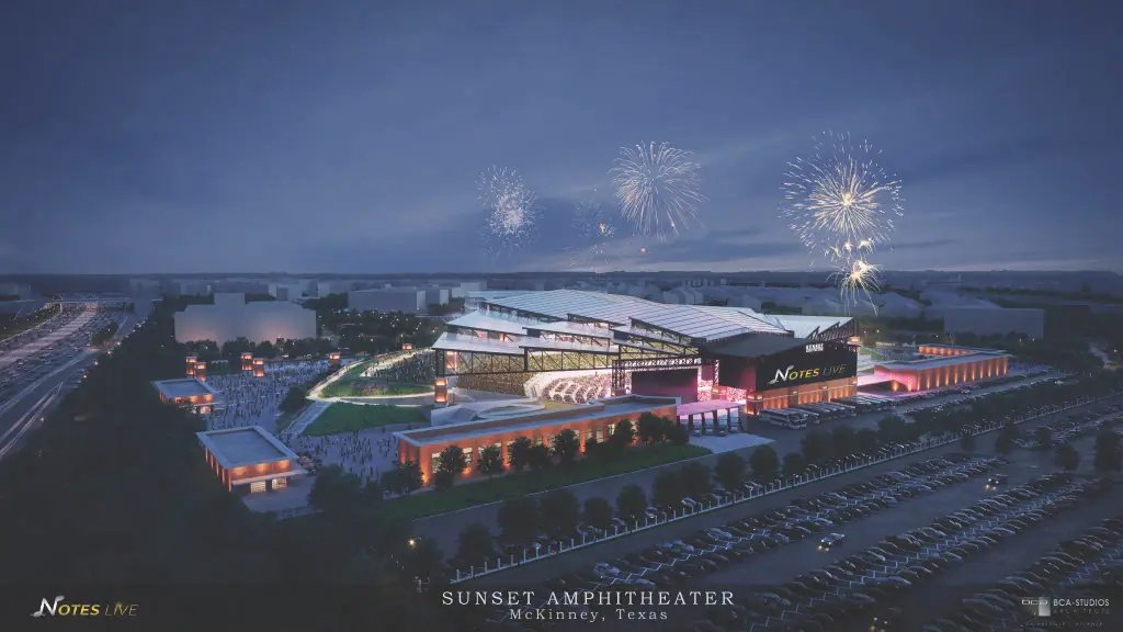 Official rendering of Sunset Amphitheater with fireworks over the venue