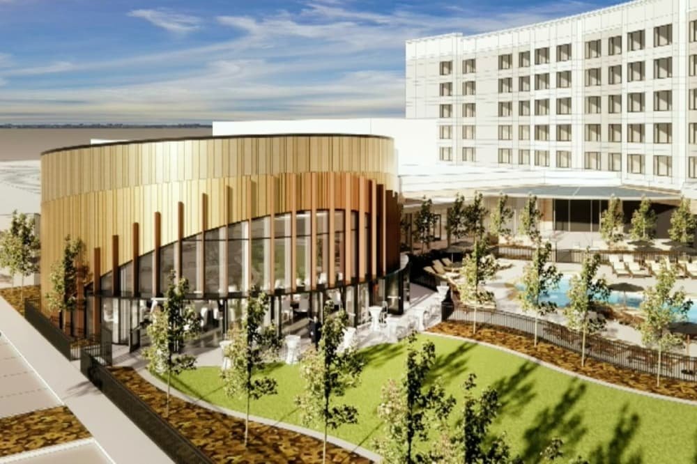Rendering of the pool and amenity pavilion planned at Sandman Signature Grapevine