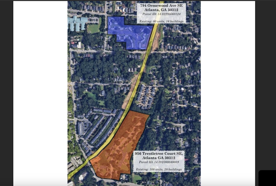 Aerial map of the Trestletree North and South parcels along the Beltline