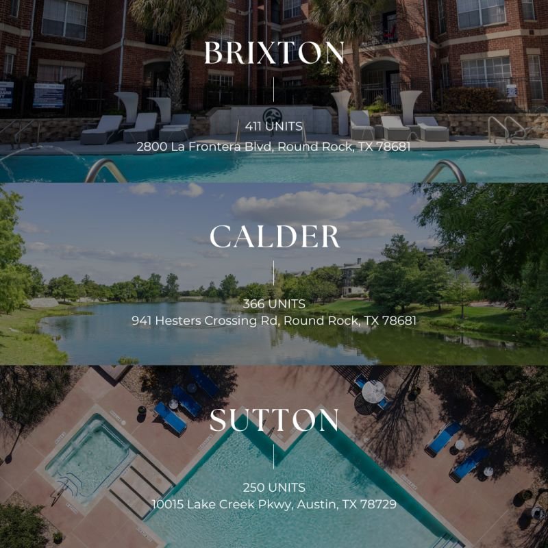 The three communities of the Silicon Hills Portfolio: Brixton and Calder in Round Rock, and Sutton in Austin