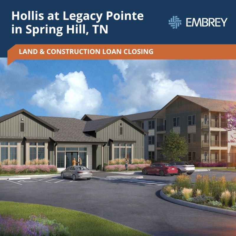Embrey's announcement graphic for Hollis at Legacy Pointe, a 360-unit community in Spring Hill