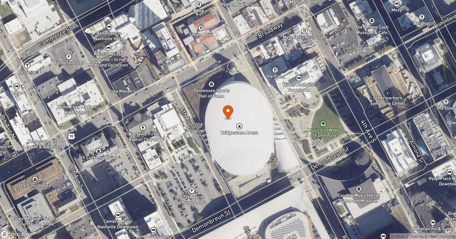 Site of Smashville’s Next Stage: Broadway 2030 / Bridgestone Arena Renovation at 501 Broadway, Nashville, Tennessee 37203