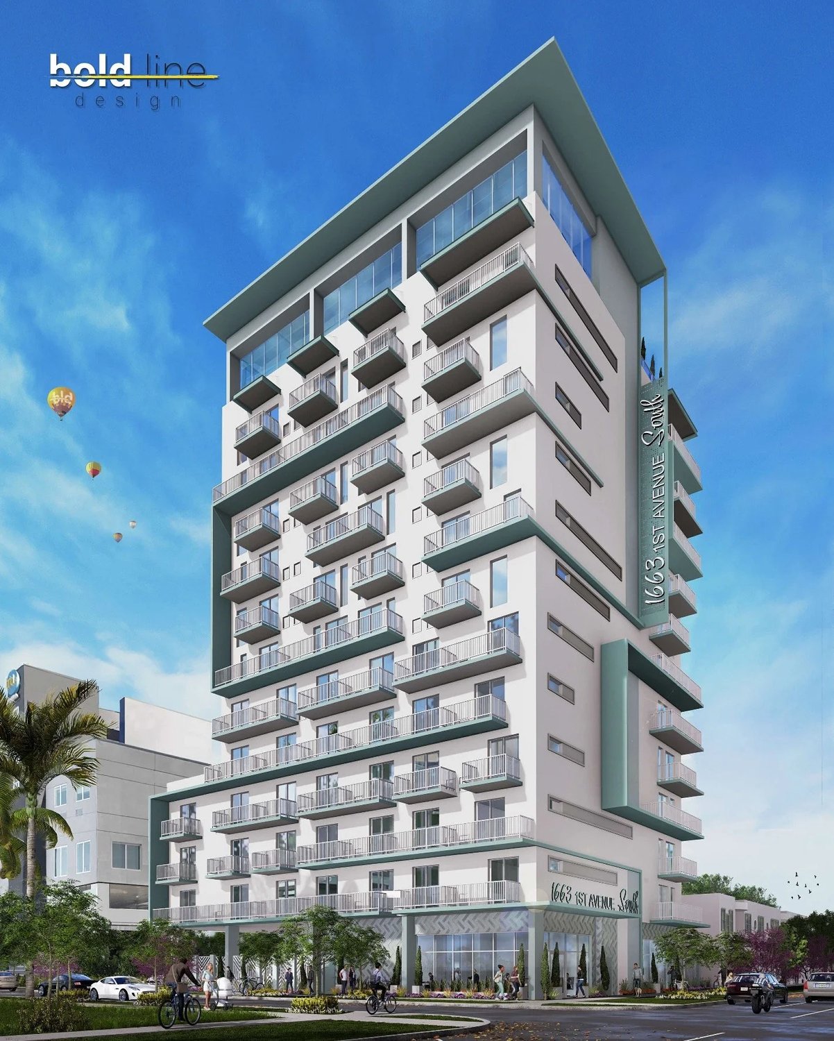Rendering of the 13-story Residences at 1663 tower, designed by Bold Line Design