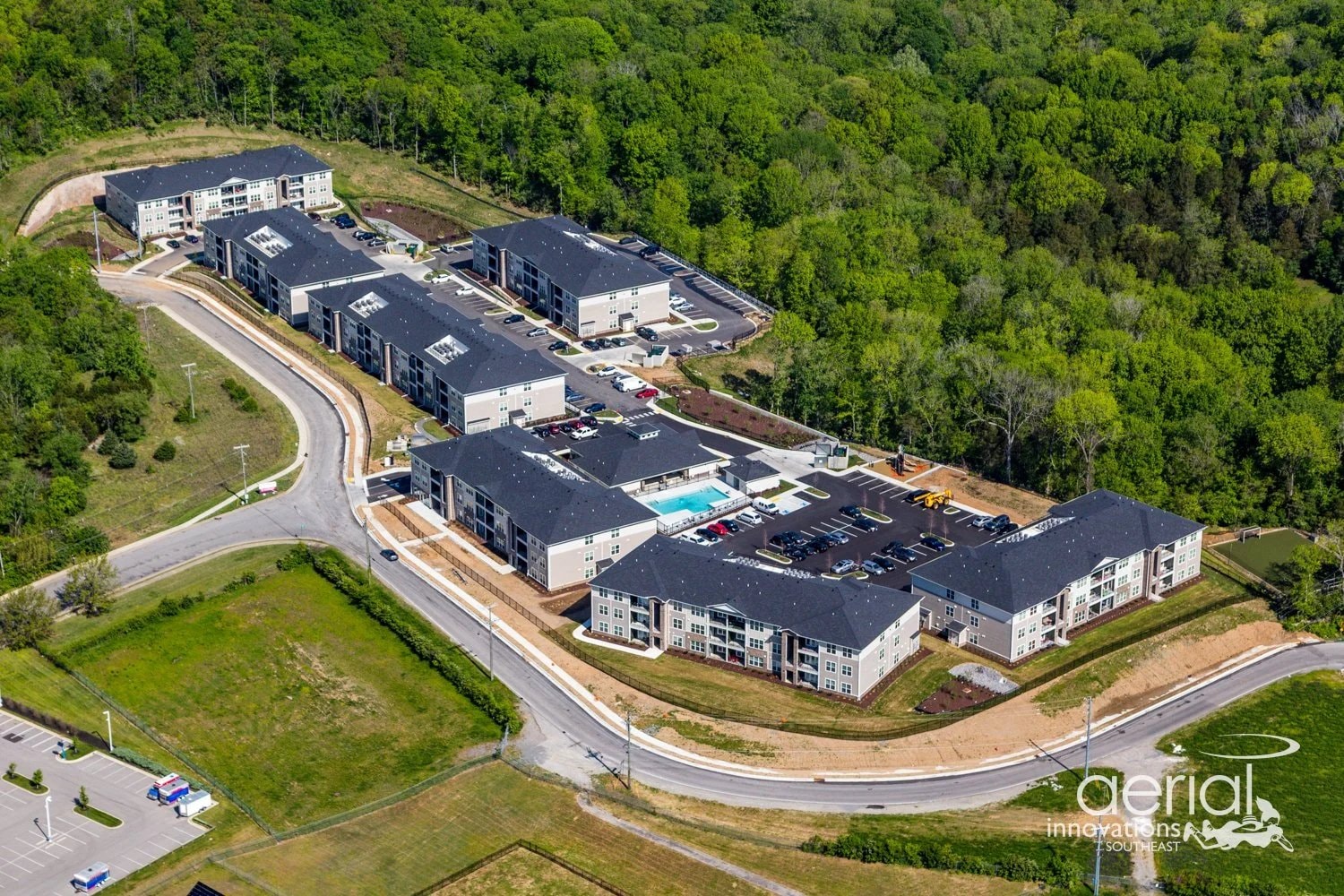 Aerial view of the completed Skyline Ridge Apartments off Skyline Ridge Drive in Nashville