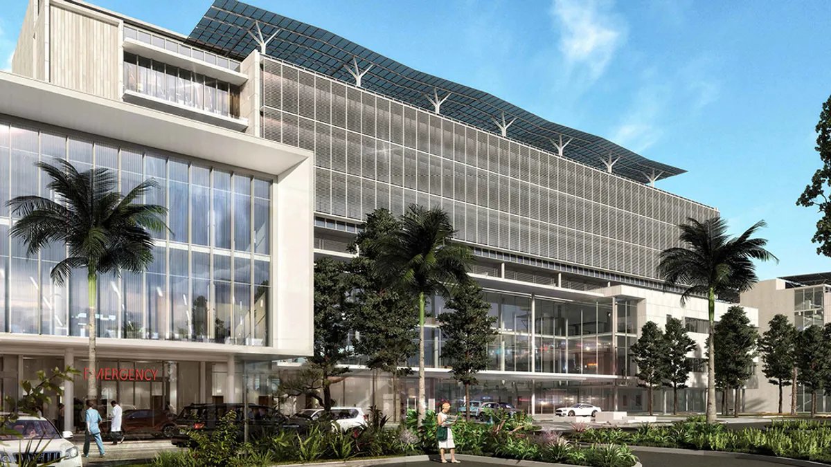 Rendering of the new Baptist Health hospital's emergency entrance, Coconut Creek