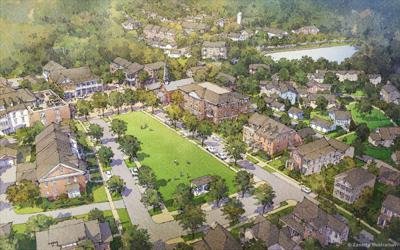 Aerial rendering of the planned Asbury community at the former Harlin Farm in Franklin