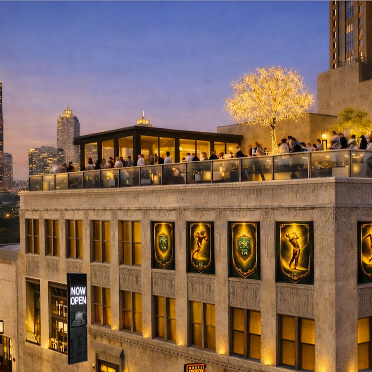 Detail rendering of the rooftop bar and terrace planned atop 207 Peachtree
