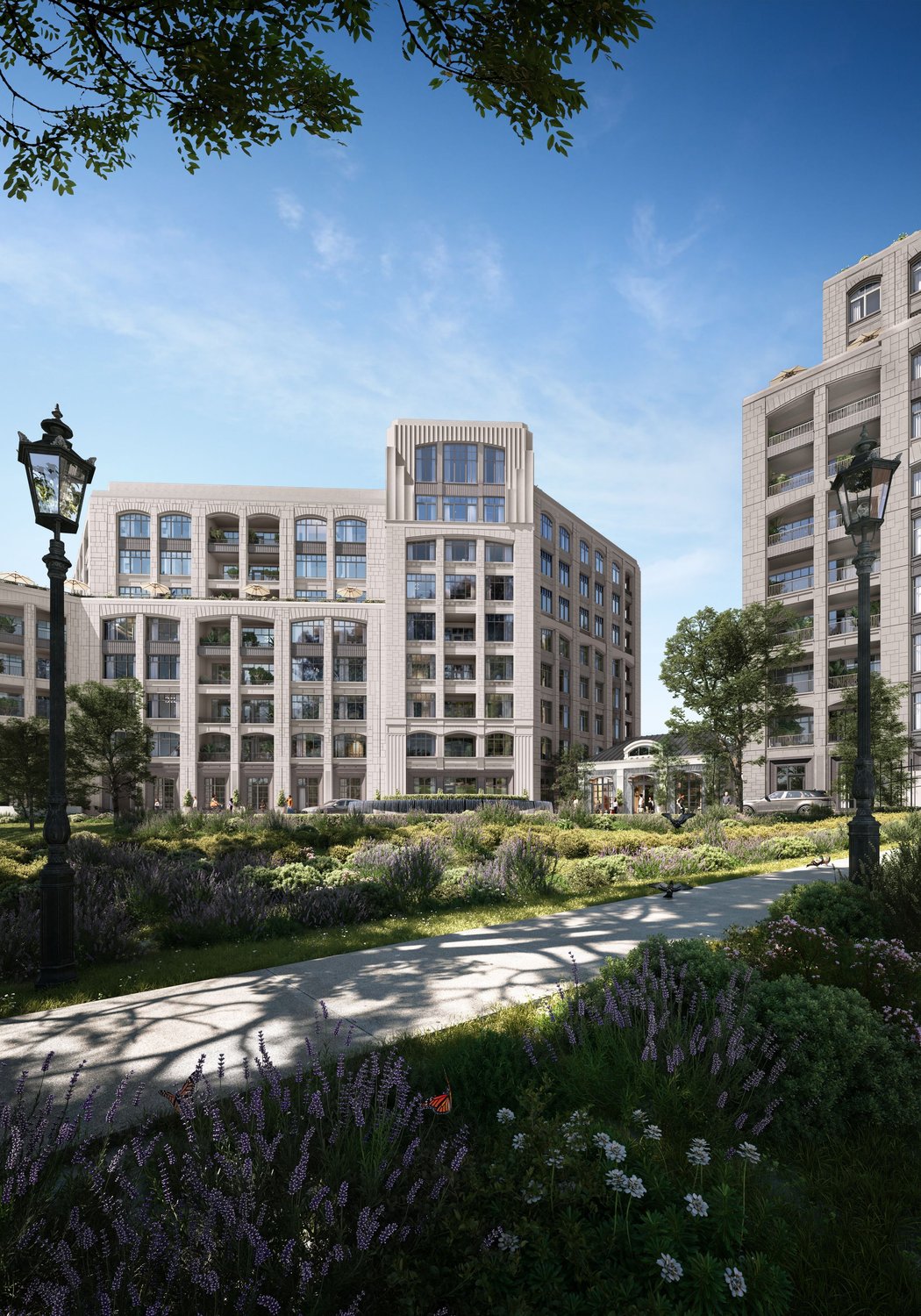 Rendering of the residential buildings and gardens at Belle Meade Village