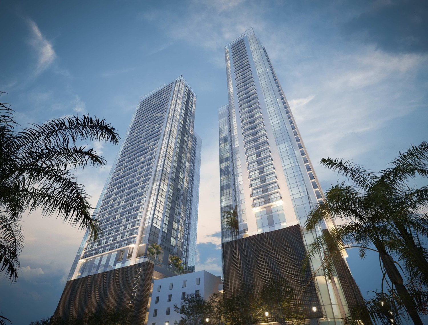 Rendering of the twin Namdar Towers (222) in downtown Miami