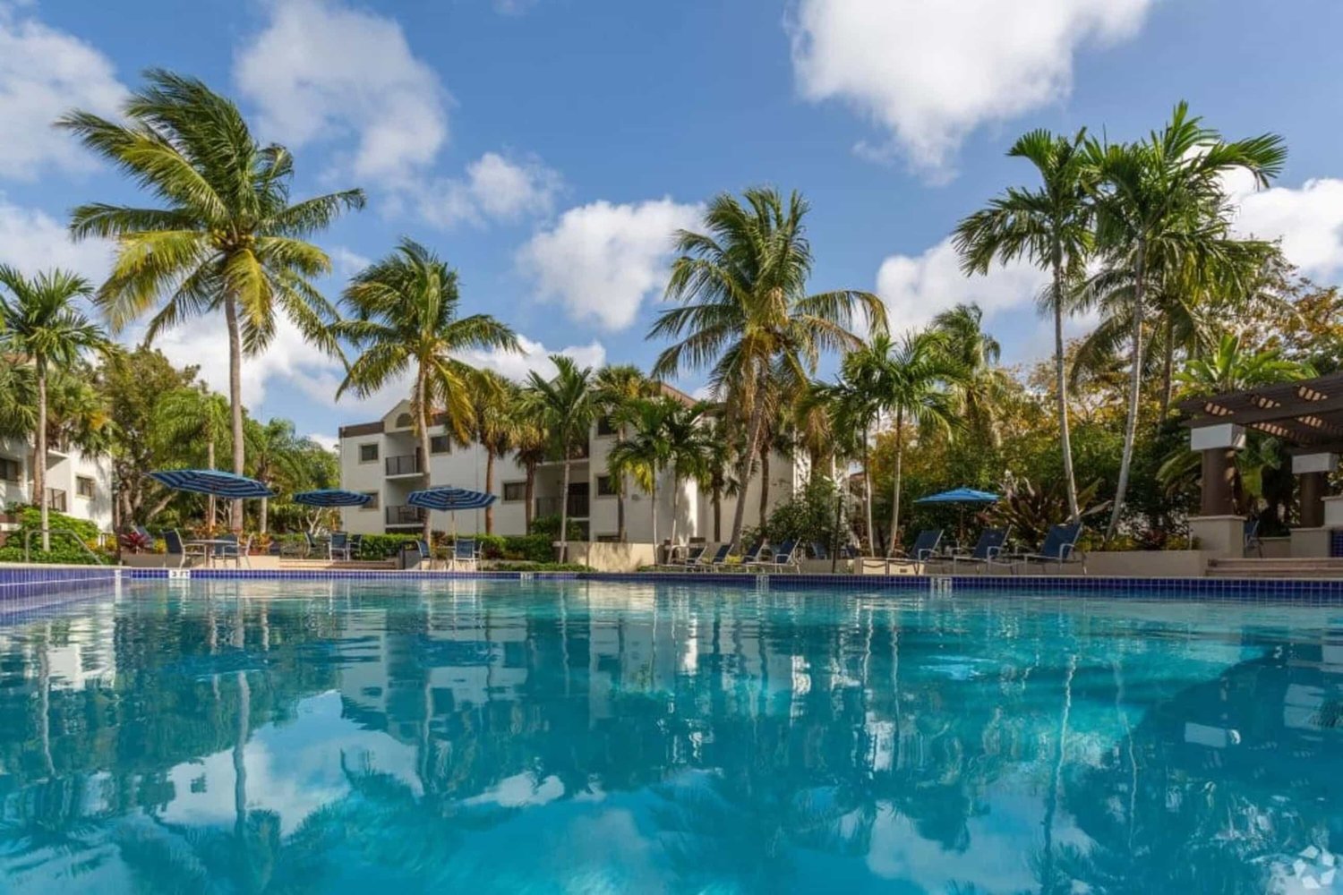 Pool deck at Emerald Palms Apartments in Miami