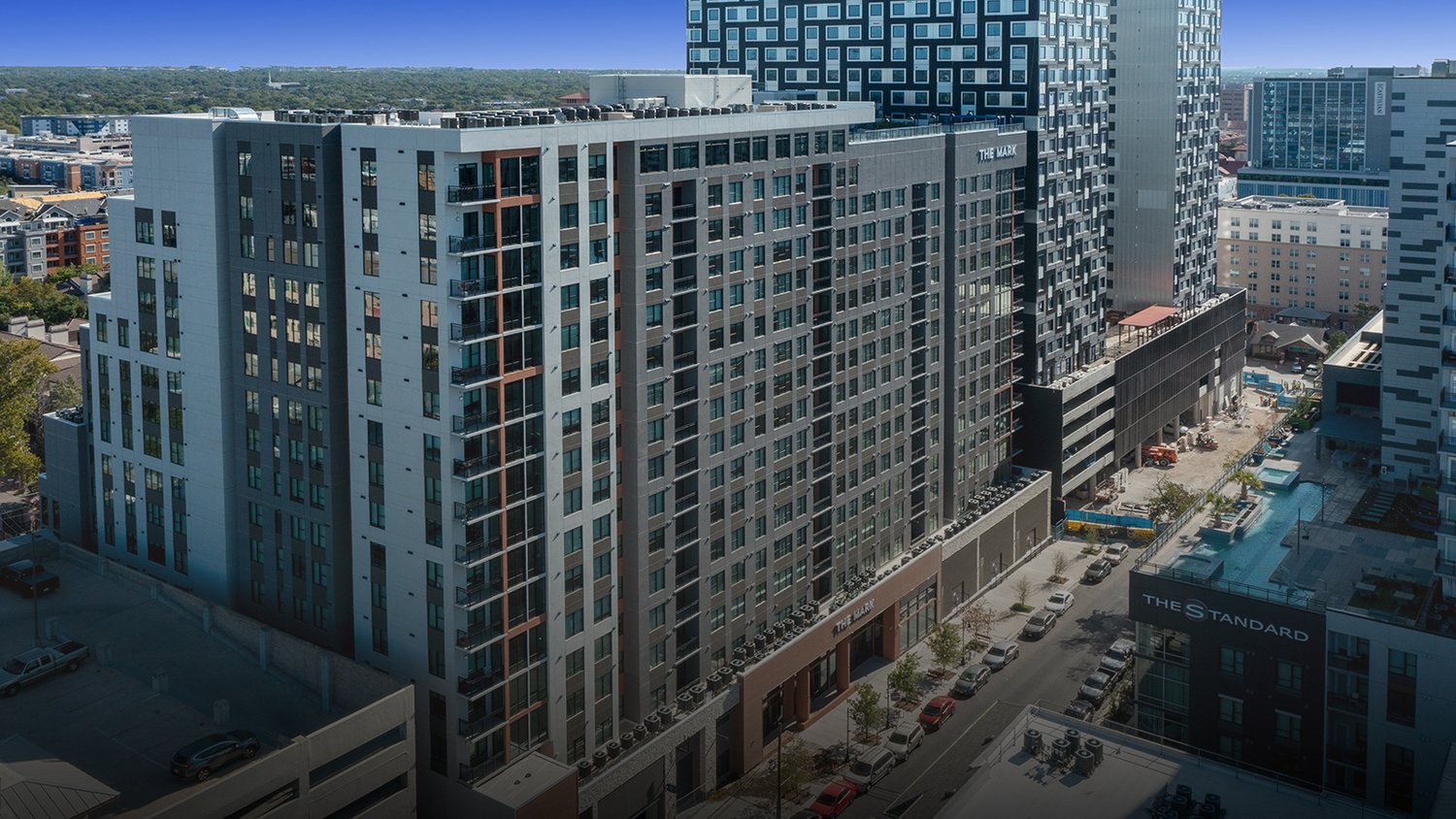 The Mark at Austin, the completed student housing tower at the former University Towers site near UT Austin