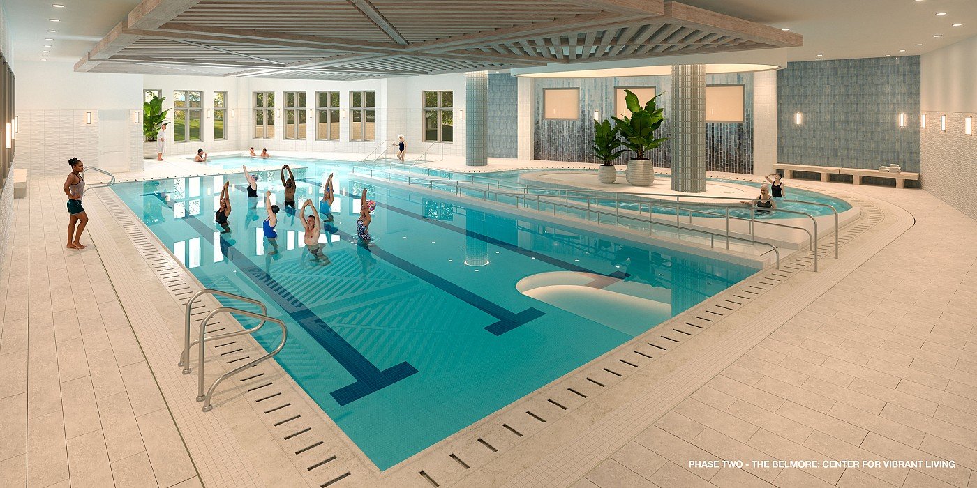 Rendering of the indoor pool and aquatics center inside the Center for Vibrant Living