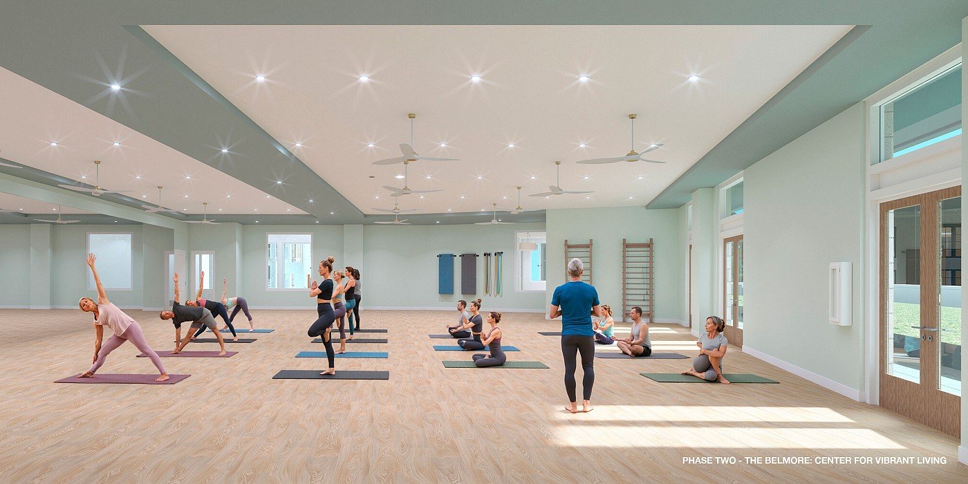 Rendering of the fitness and yoga studio in the Center for Vibrant Living
