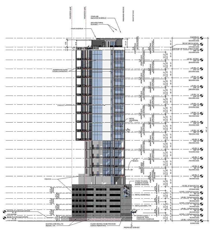 Architectural elevation of the proposed 1260 North Palm Residences tower